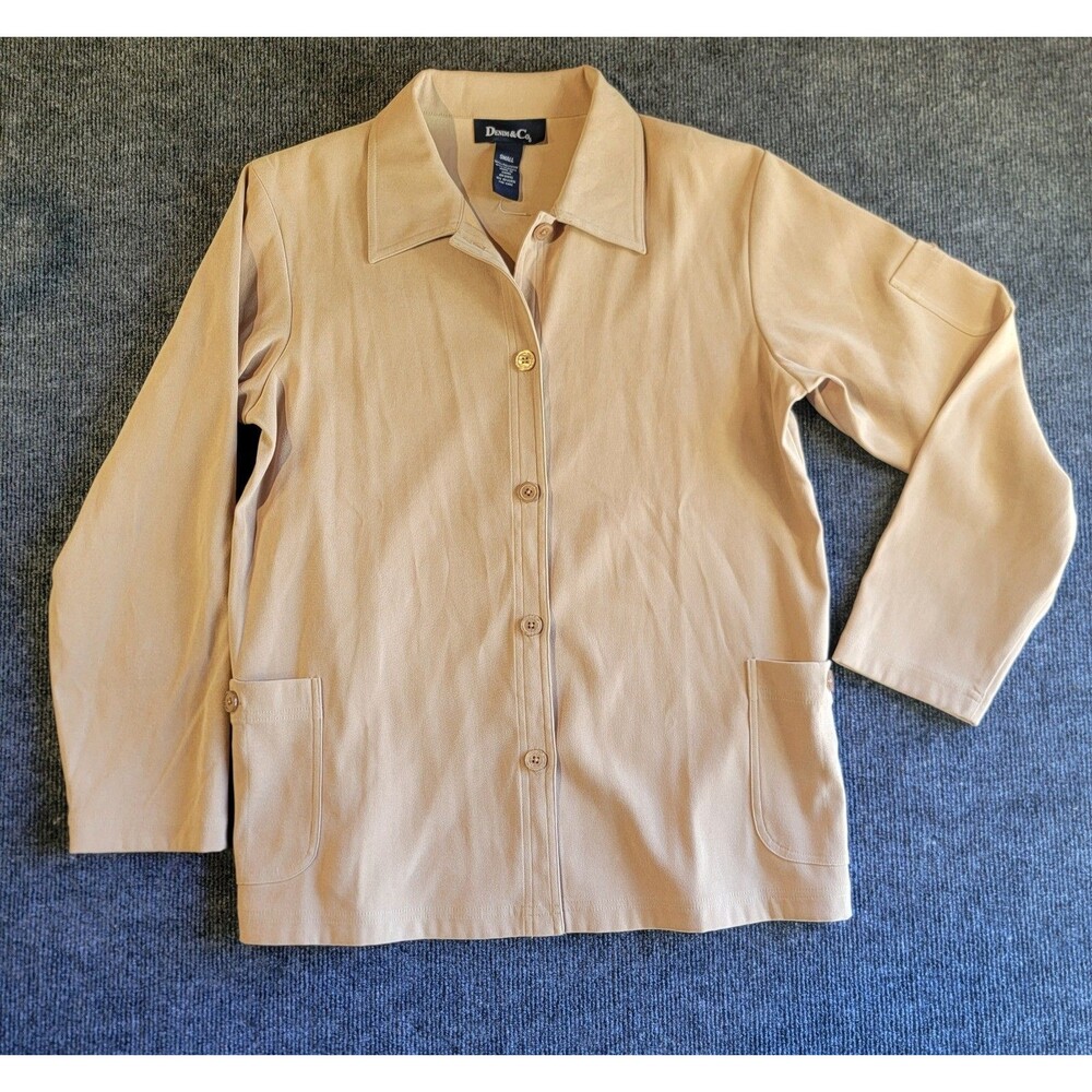 Denim & Co. Women's Beige Button-Front Collared Jacket Pockets Long Sleeve S